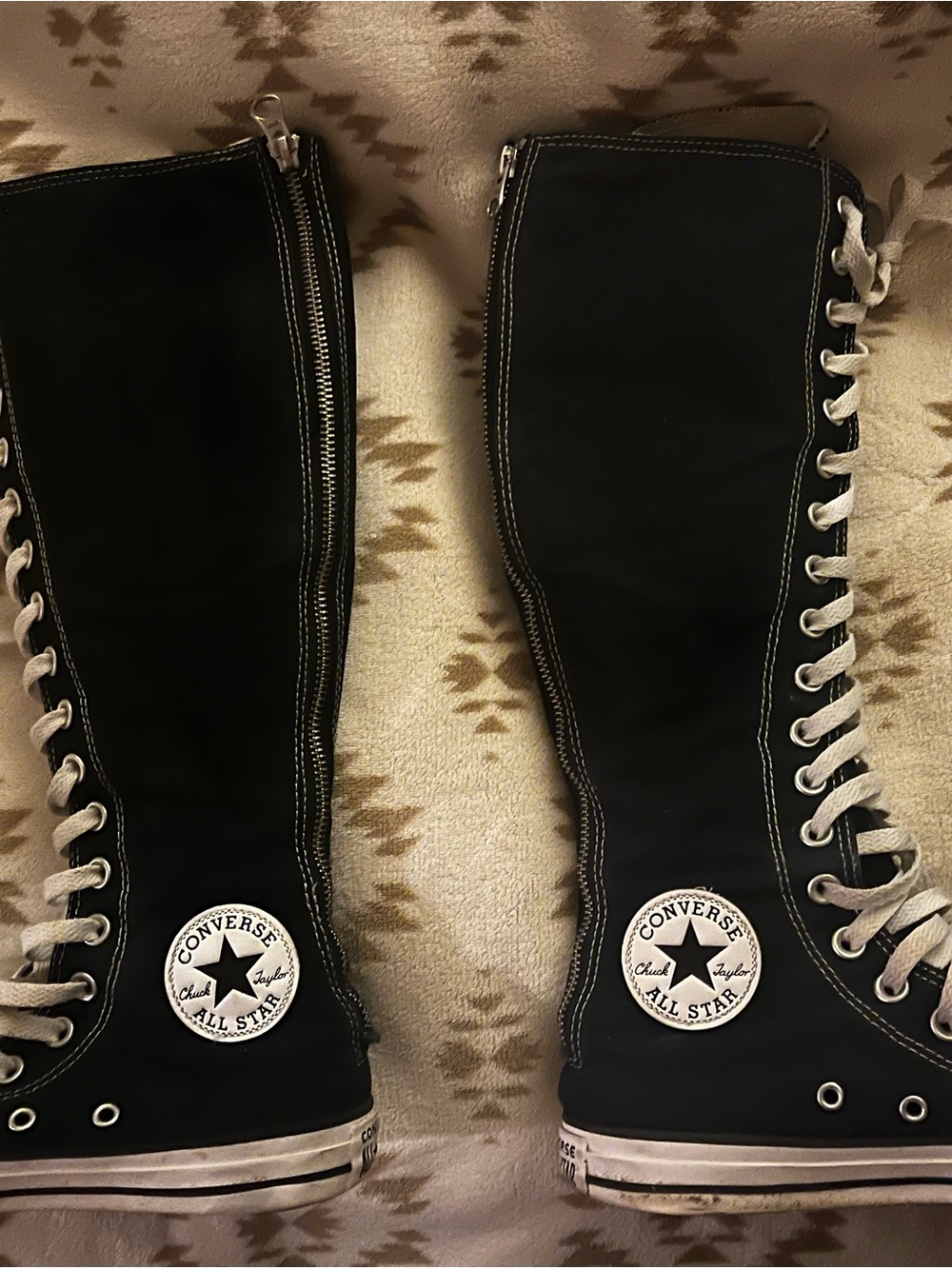 Converse Black Over-the-Knee Lace-Up Boots with White Patch